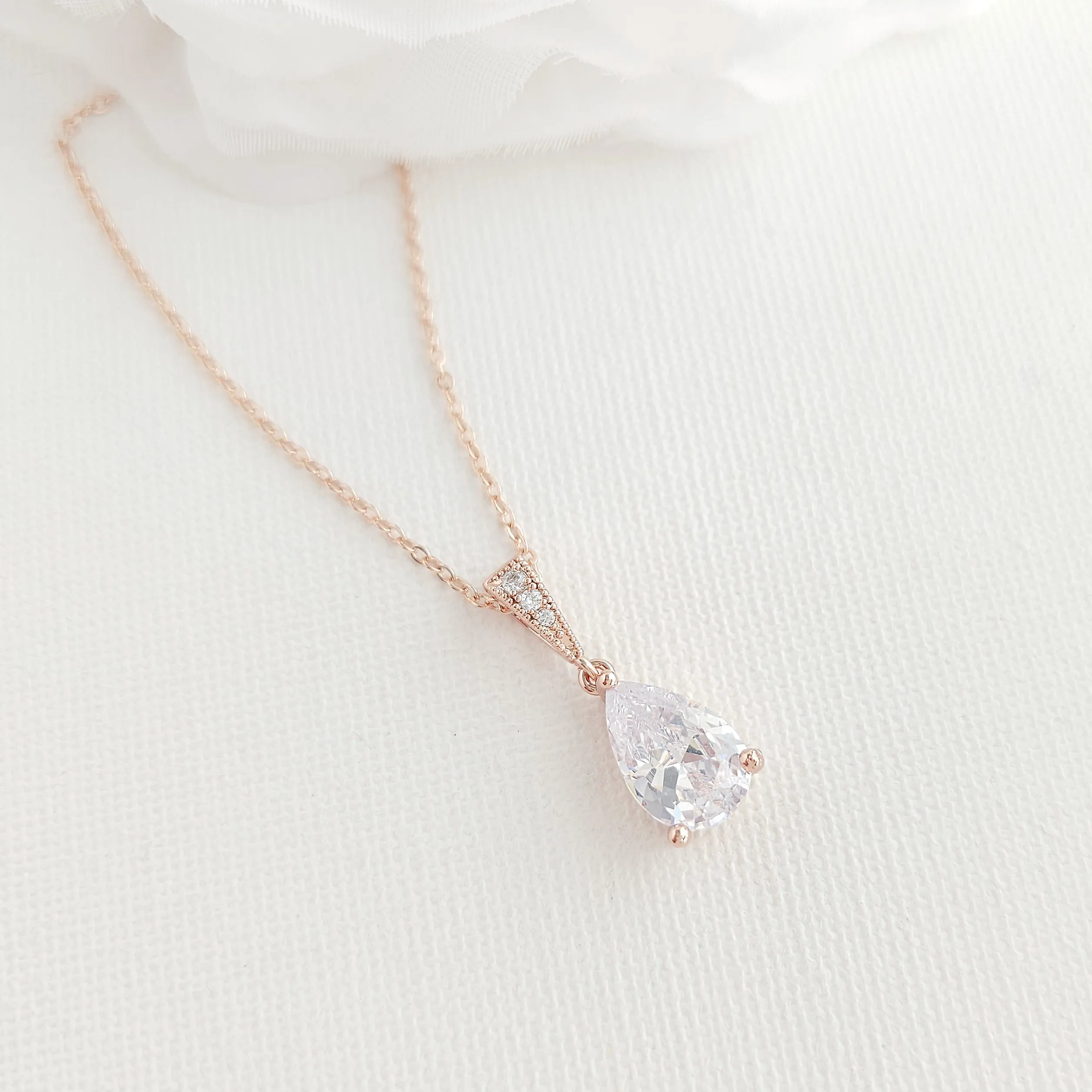 Teardrop Necklace in Rose Gold for Weddings & Occasions-Nicole