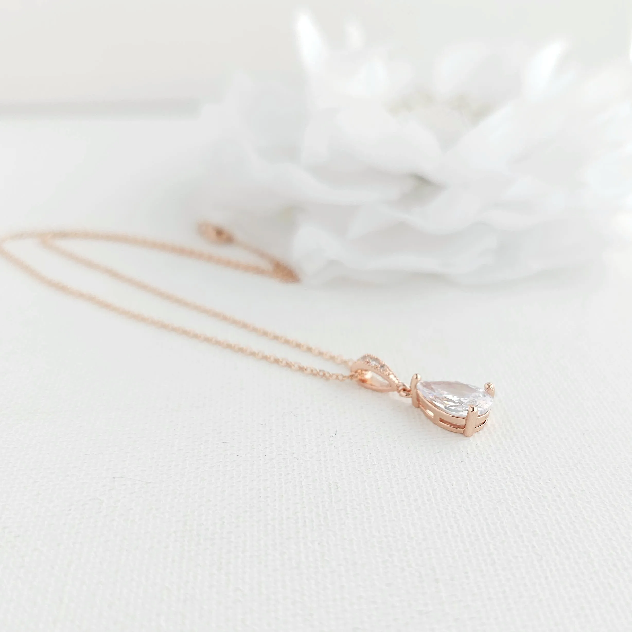 Teardrop Necklace in Rose Gold for Weddings & Occasions-Nicole