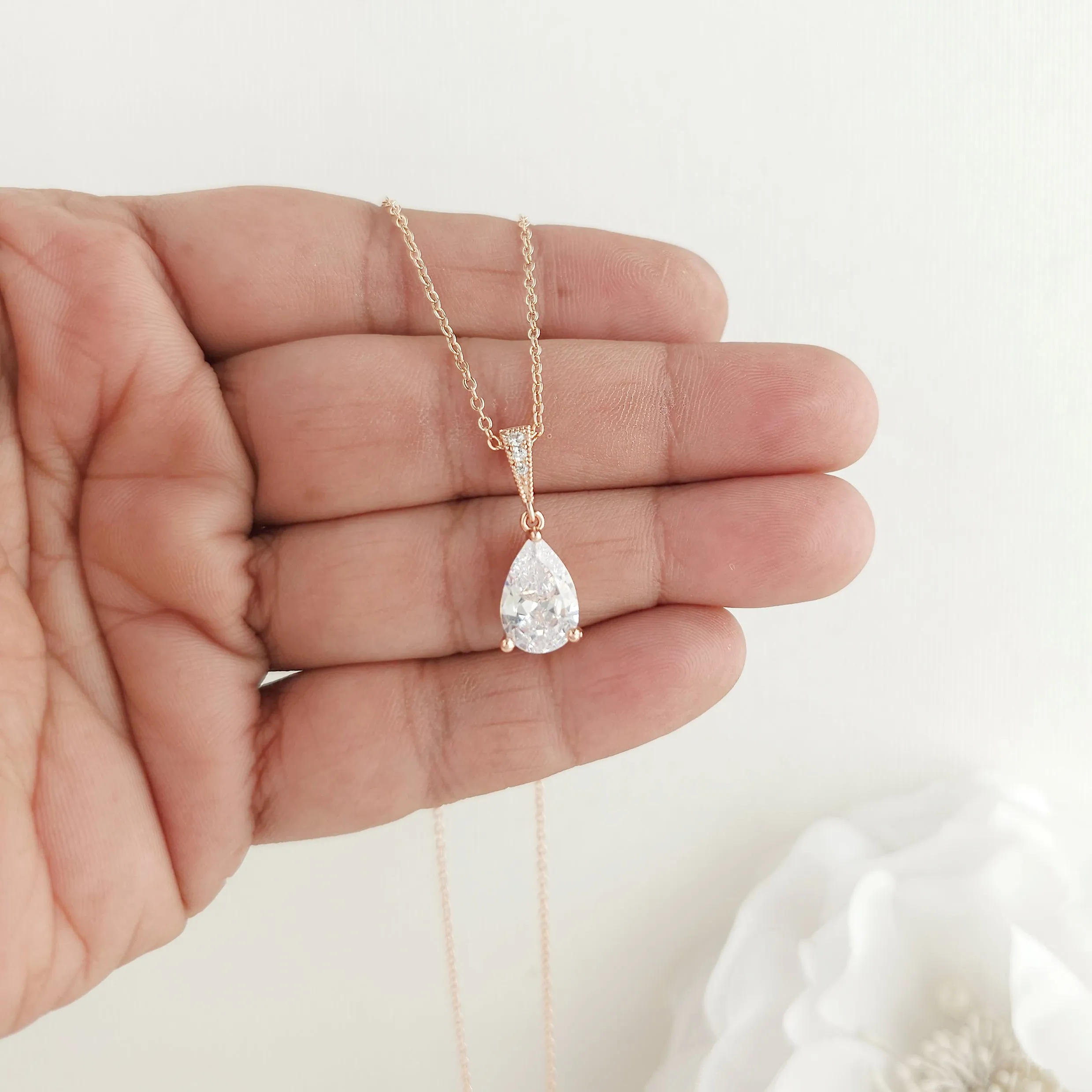 Teardrop Necklace in Rose Gold for Weddings & Occasions-Nicole