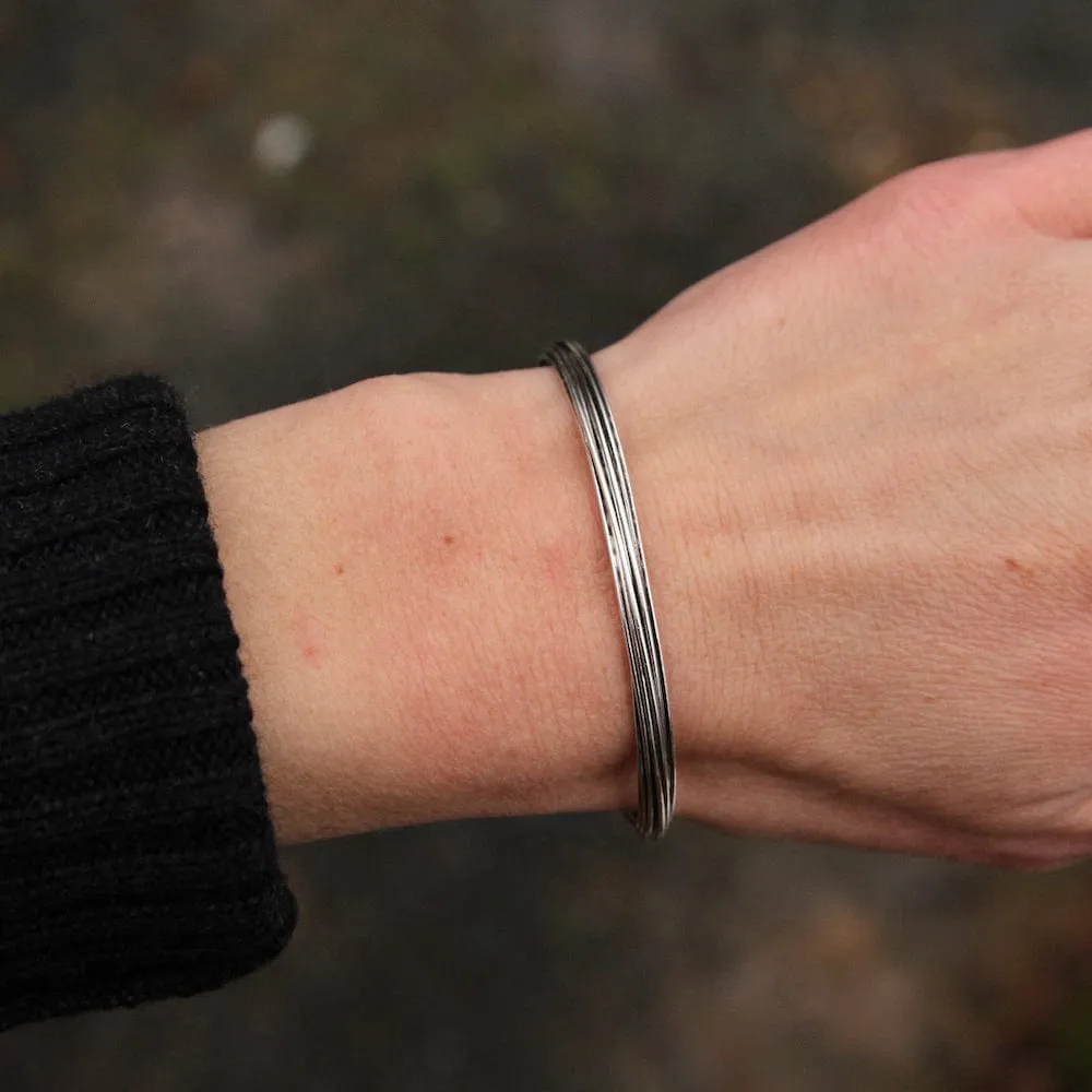 Thin Oxidized Sterling Silver Elephant Hair Cuff