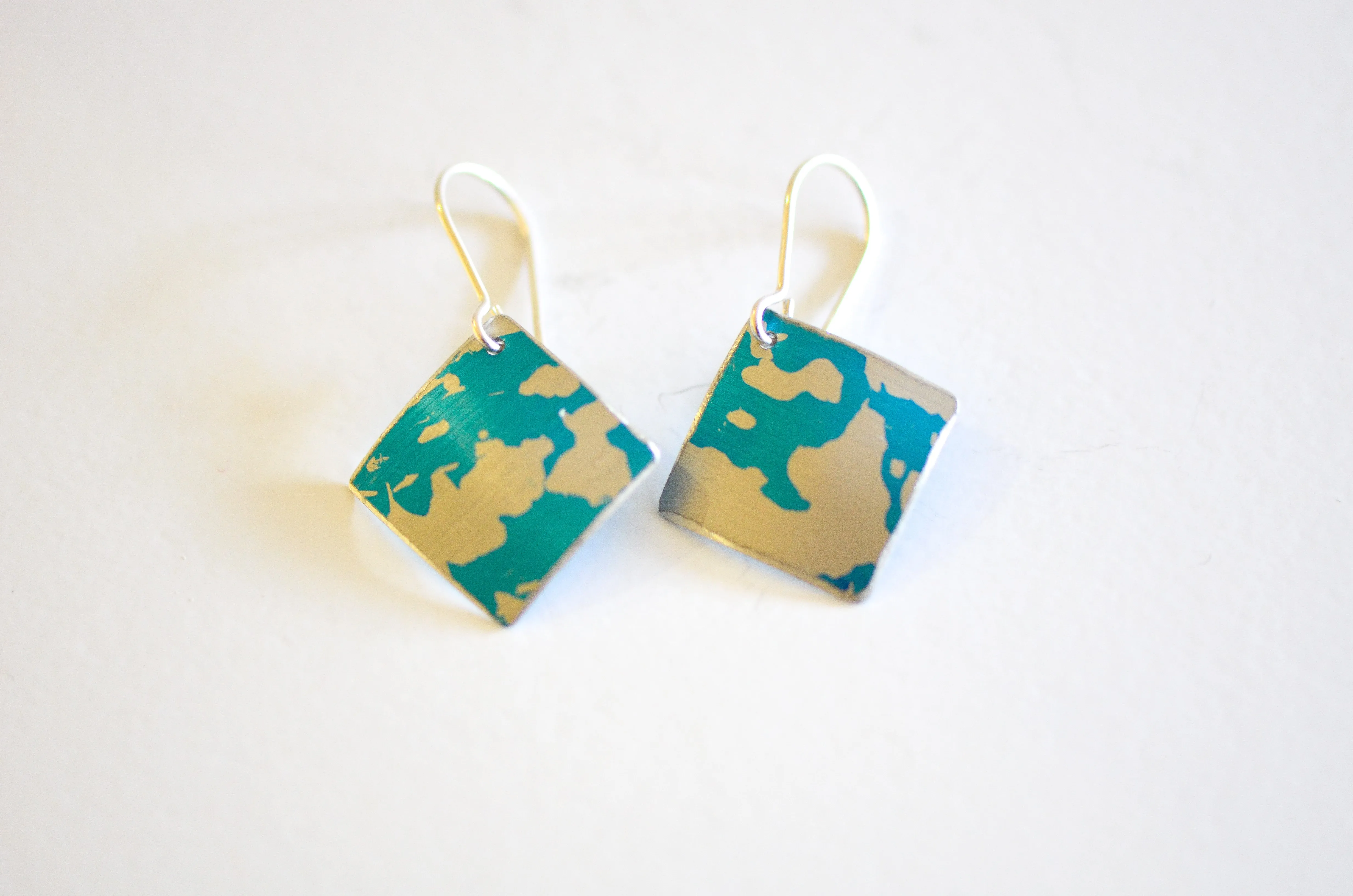 Turquoise aluminium/silver square Earrings