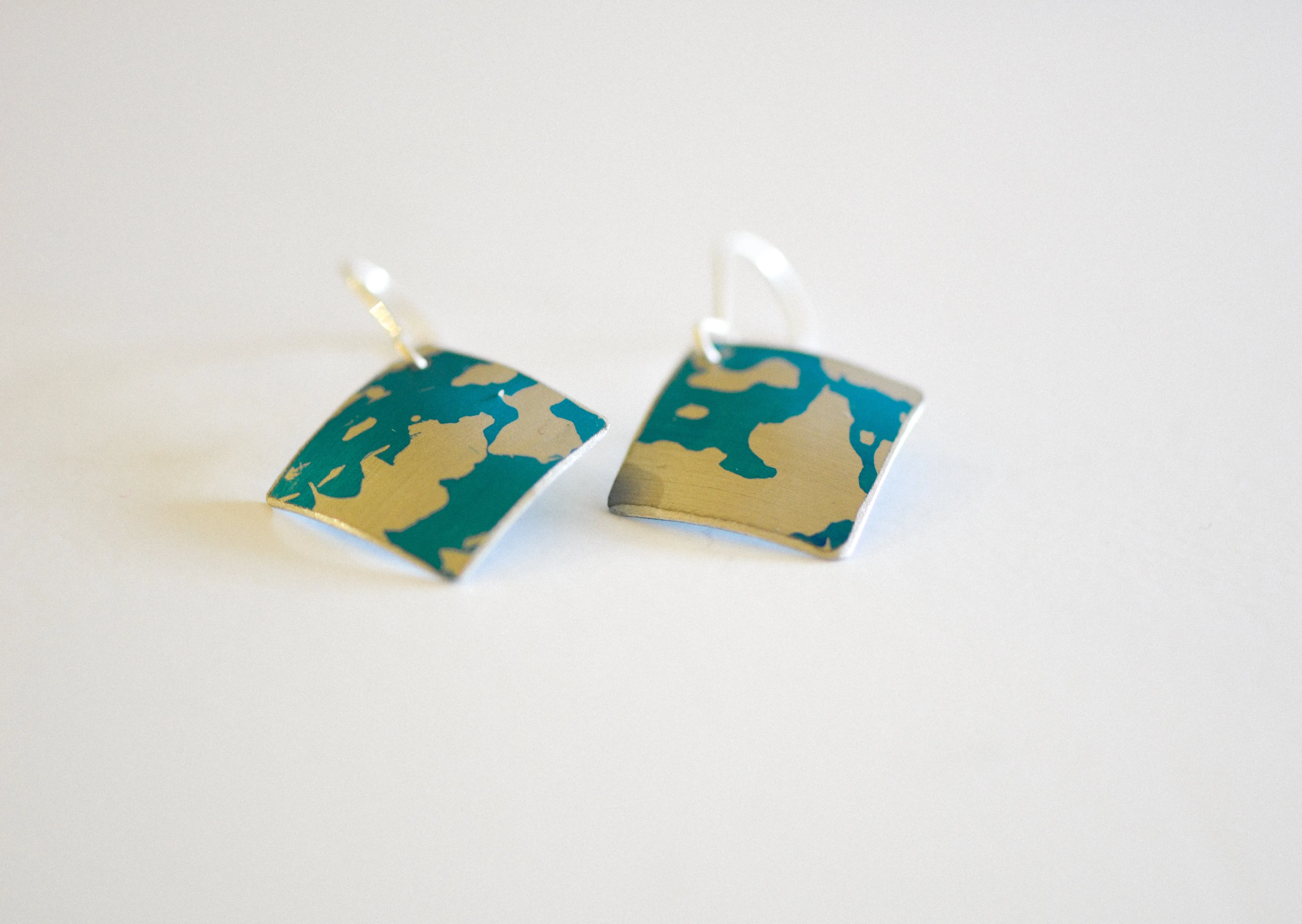 Turquoise aluminium/silver square Earrings