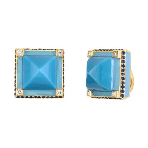 Turquoise, Diamond and Sapphire Clip-on Earrings