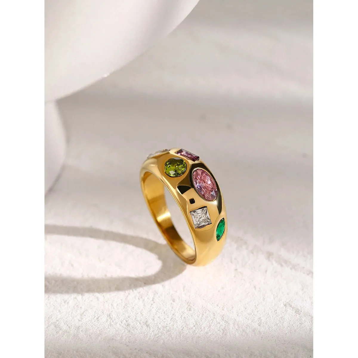 VAIGE Vibrant Multi-Color Zirconia Stainless Steel Gold Tension Ring