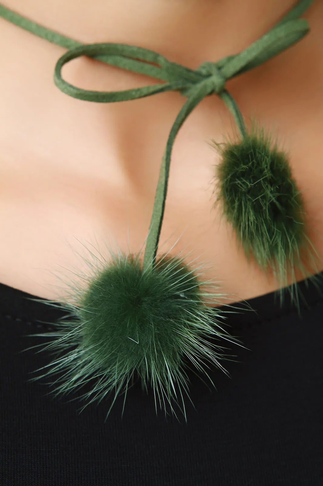 Vegan Leather Pom Pom Choker Necklace