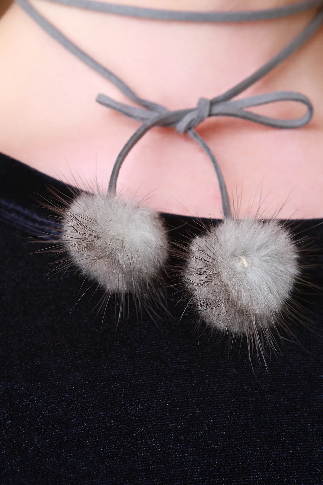 Vegan Leather Pom Pom Choker Necklace