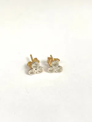 Vintage, 9ct Gold Diamond Triple Bezel Set Earring Studs