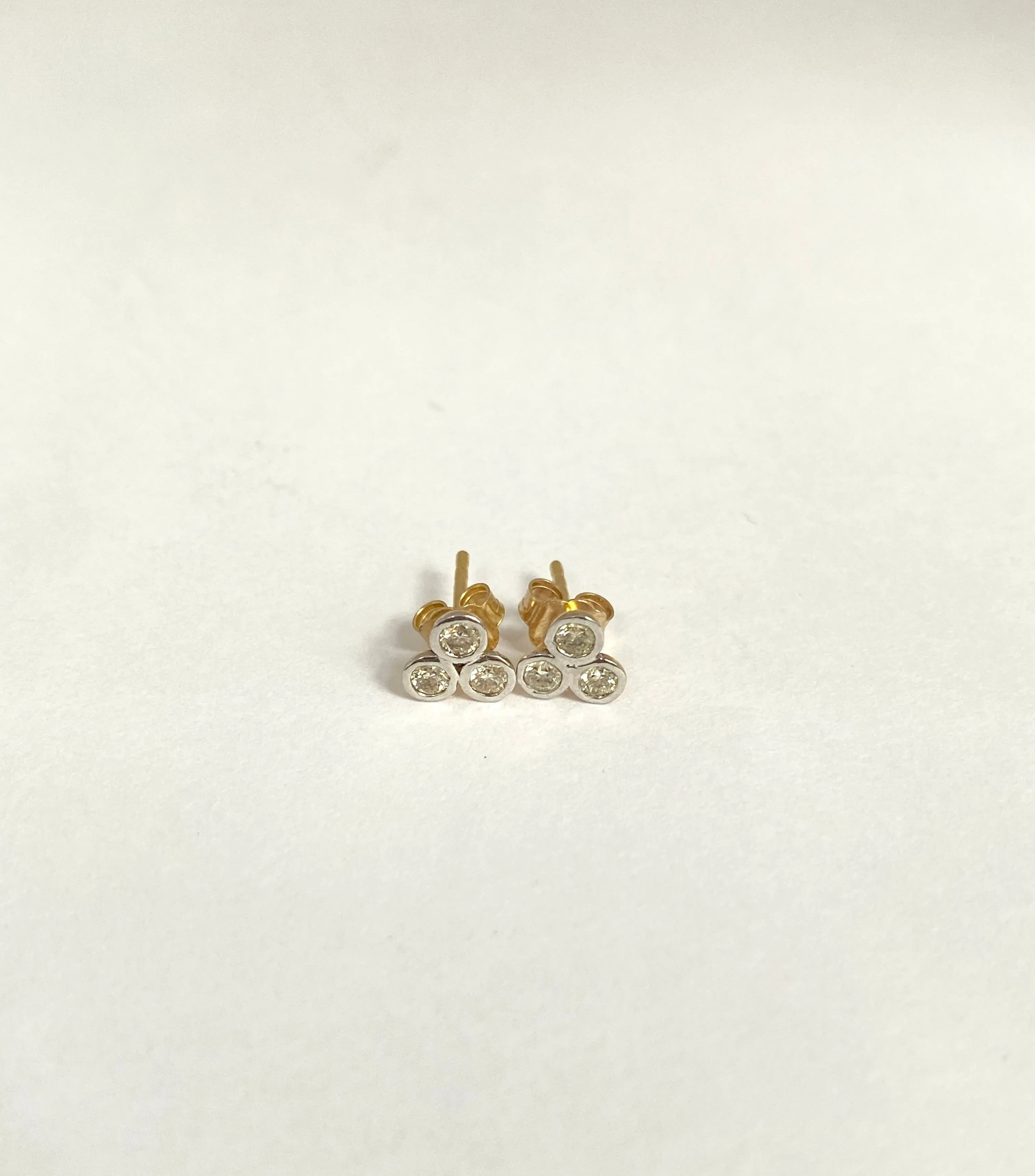 Vintage, 9ct Gold Diamond Triple Bezel Set Earring Studs