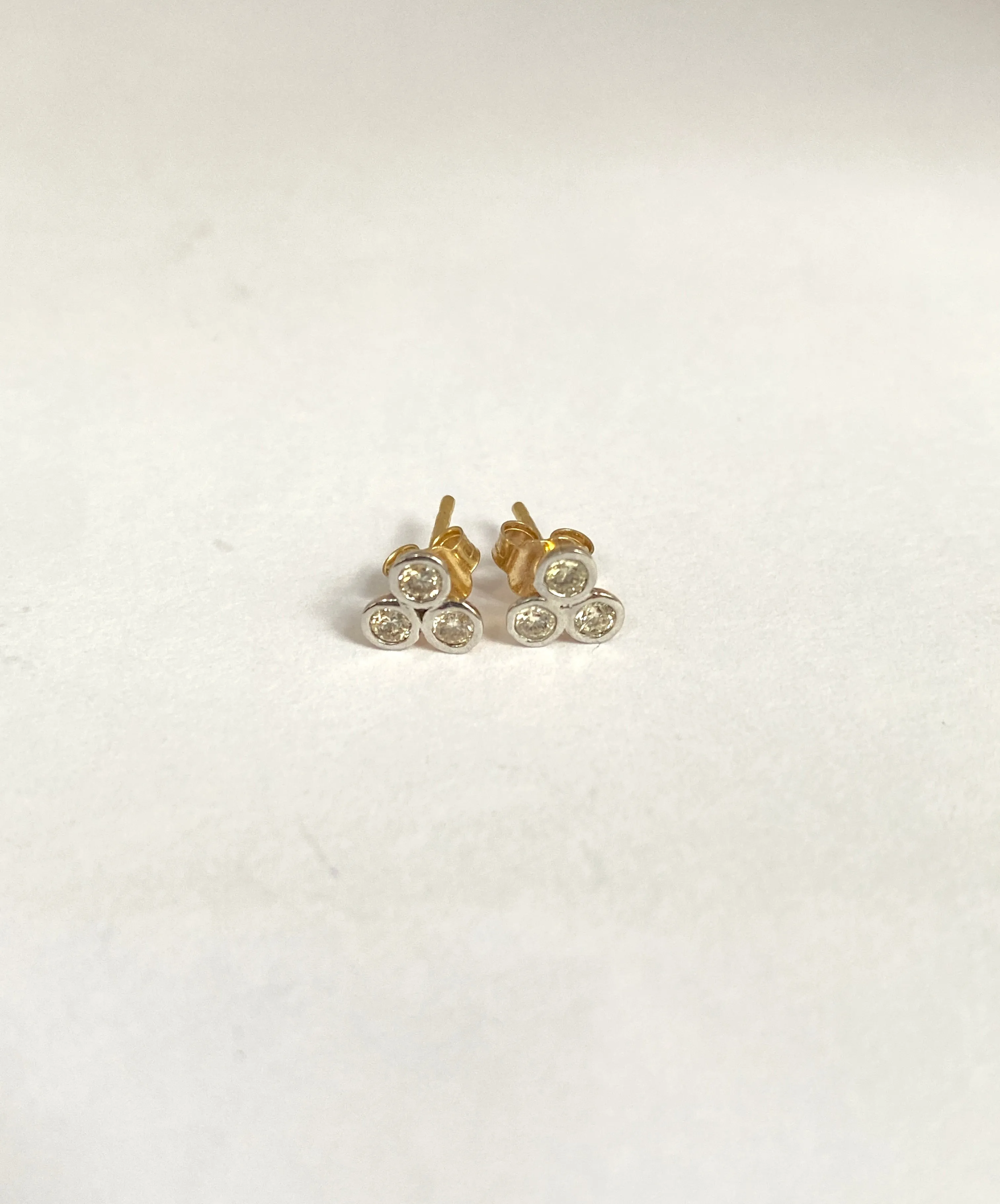 Vintage, 9ct Gold Diamond Triple Bezel Set Earring Studs