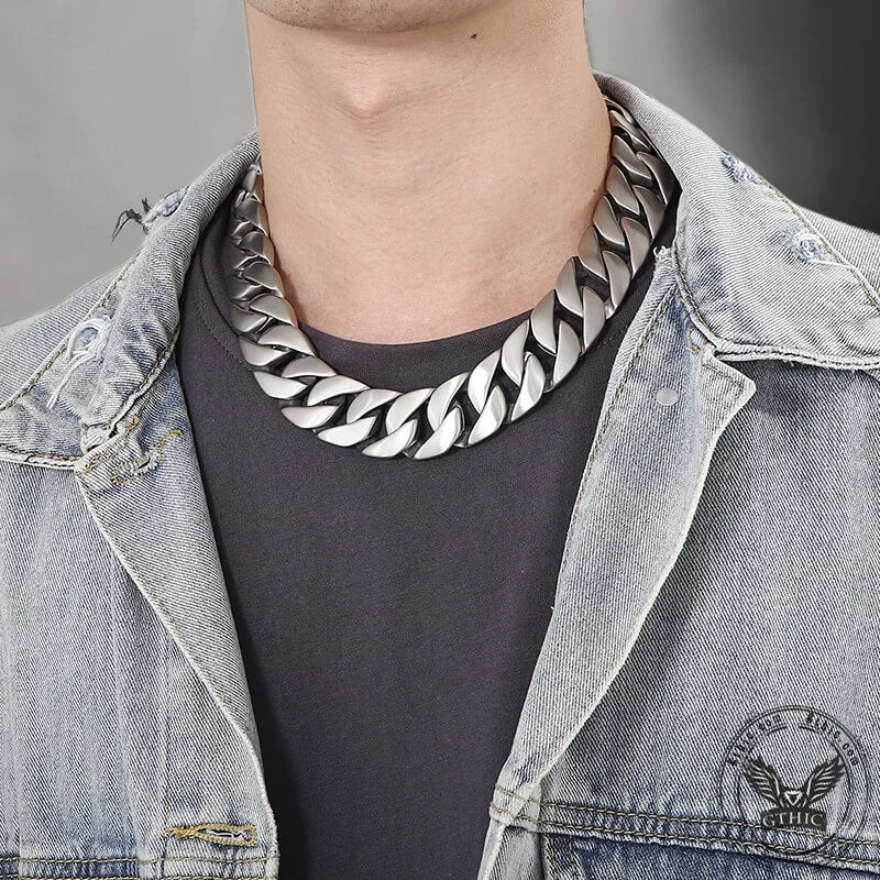 Wide Stainless Steel Cuban Link Necklace