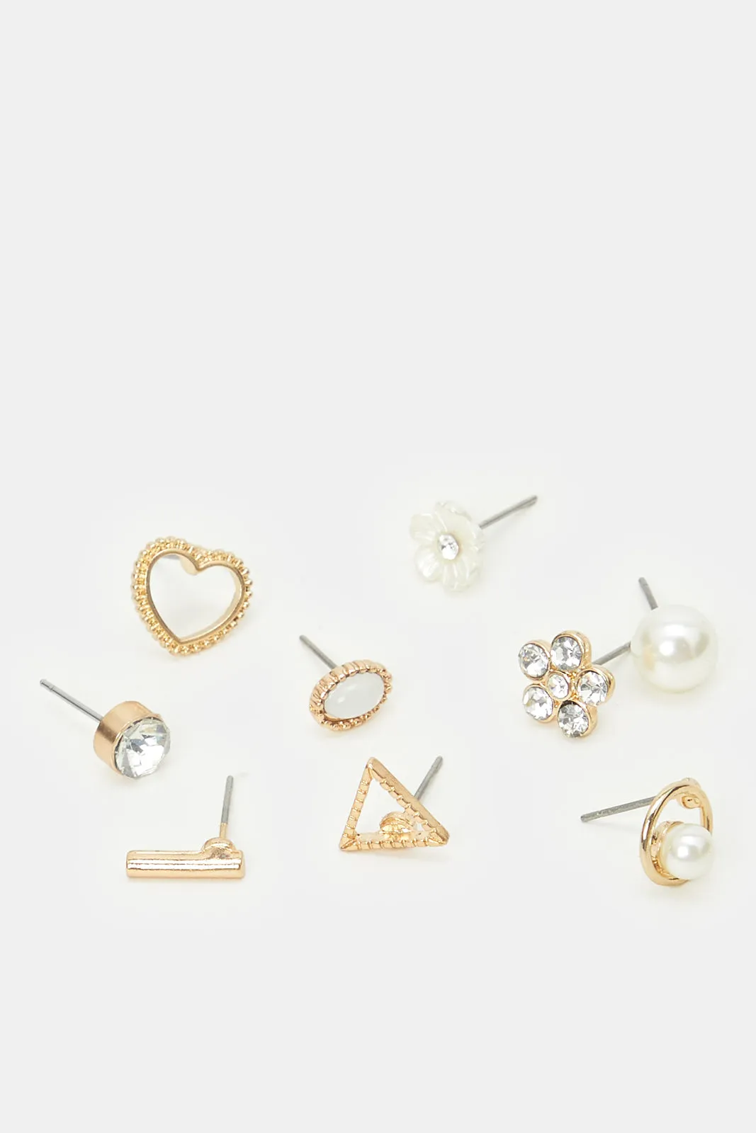 Women Gold Embellished Studs Set (9 Pairs)